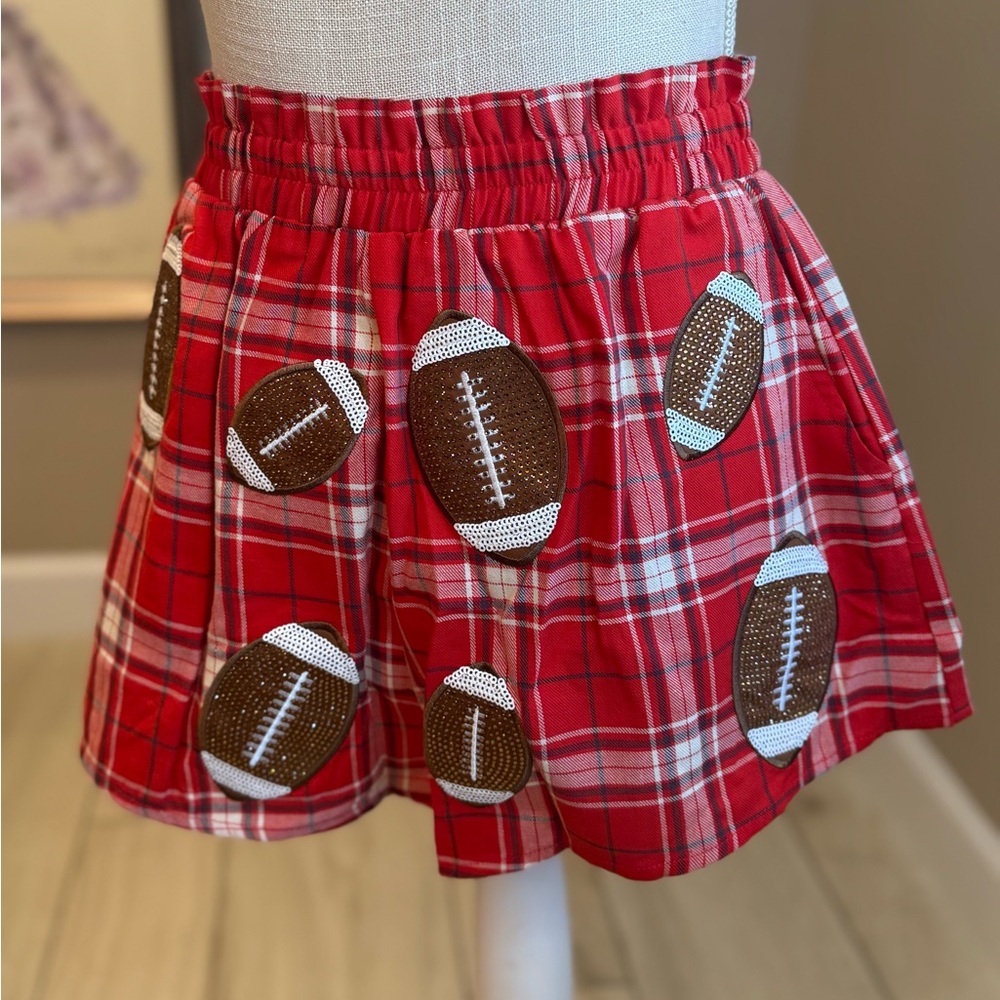 New! Rare SET! QUEEN OF SPARKLES Red Plaid Rhinestone Football Shorts & Tank - Picture 12 of 13